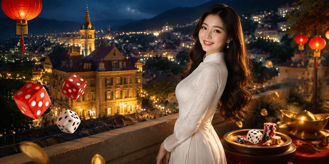 Trò chơi tài xỉu phong cách Đà Lạt với xúc xắc và trang phục áo dài truyền thống Việt Nam