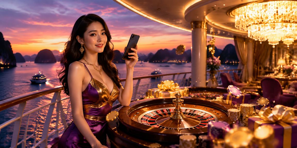 Người chơi roulette trực tuyến với phông nền vịnh Hạ Long – trải nghiệm casino cao cấp trên mobile